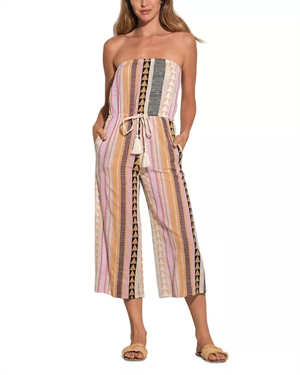 NEW ELAN strapless jumper in beige multi